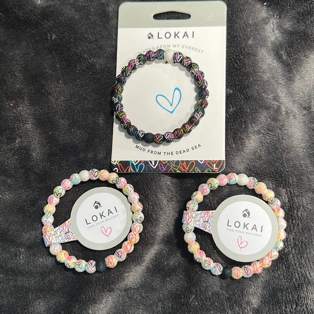 Lokai Bracelets - Love - Large - Brand new - 1 Black + 2 White - Lot of 3